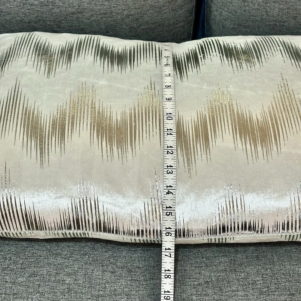 Caldeira Modern Silver Metallic Foil Accent Throw Pillow 24x16 Velvet Feather